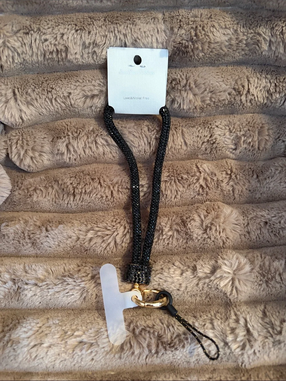 Fashion Rhinestone Lanyard with Gold Hardware - Black